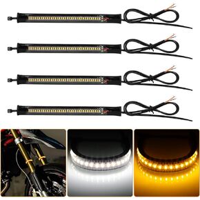 4PCS 12V LED Motorcycle Turn Signals, Switchback LED Strip Blinkers, LED Fork Turn Signals, LED Turn Signals Motorcycle Blinkers, DRL Daytime Running Light, Amber Light Strips, Bike Turn Signal Kit