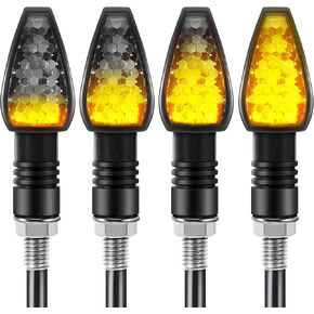 4 Pieces Motorcycle Signal Lights Indicators Flowing Turn Stop Signal Blinkers Front Rear Lights 14 LED 12V Motorbike LED Indicator Amber Lamp Mini Stalk Arrow Light for Motorcycles