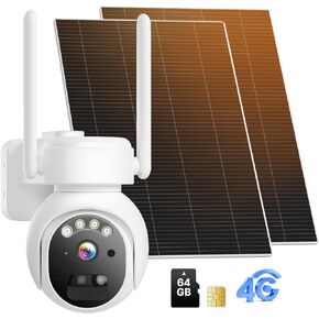 4G Cellular Security Cameras Wireless Outdoor, [24/7 Recording] No WiFi Security Camera, 20W Solar Cameras 360°PTZ, 2K Night Vision, 2-Way Talk, 20000mAh Battery, 64G SD & SIM Card