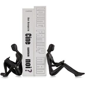 Sziqiqi Book Ends for Shelves Decorative - Cast Iron Bookends for Heavy Books Reading Couple Bookshelf Decorative Objects Metal Modern Statue Book Stoppers Sculpture Gift for Readers Book Lovers Nerd