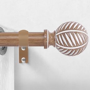 Wood Curtain Rods 66 to 120 Inch,1 Inch Boho Adjustable Curtain Rod,Imitation Wood Grain Leaf Decorative Window Curtains Rods,Farmhouse Rustic Heavy Duty Curtain Rods,Brown Drapery Rods 66-120"