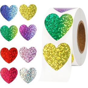 Heart Stickers, Heart Stickers for Kids, Heart Stickers for Envelopes, Foil Glitter 500Pcs 1 inch Self Adhesive Colorful for Birthday Party Decoration Valentine Wedding Classroom Teacher Supplies