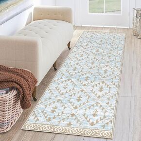 Moroccan Hallway Runner Rug, 2'x6' Ultra Soft Non-Slip Geometric Boho Rug, Washable Low-Pile Rug Runner for Bedroom Kitchen Living Room Bathroom, Black