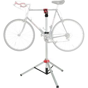PRO BIKE TOOL Bike Repair Stand Silver and Red - Versatile Maintenance Bike Stand for Maintenance - Sturdy Bicycle Stand Repair - Portable with Handy Tool Plate Stand - Stand with Gravity Feature