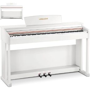 UISCOM UMP-100 88 بيانو لوحة مفاتيح مرجح مع حامل أثاث｜محول طاقة｜دواسة ثلاثية وتوصيل MIDI - بيانو كهربائي رقمي كامل الحجم للمبتدئين والمحترفين، وردي
