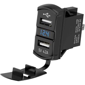 Quick Charge 4.2 A Dual USB Rocker Switch Style Charger Blue Voltmeter for Boats ATV UTV RZR SXS, Turbo, General, Ranger, Maverick, X3, Pioneer, Teyrx, Mule, Viking, Rhino, Wolverine Can Am Golf Cart