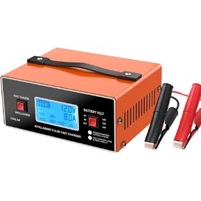 8 Volt Battery Charger Automotive 0-10A, Smart Car Golf Cart Battery Charger, Maintainer and Automatic Charger with Cable Clamps & Handle, Suitable for 6/8/12/14/16/24V Lead-Acid Batteries (Yellow)