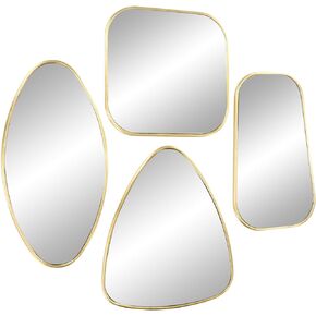 CosmoLiving by Cosmopolitan Wood Wall Mirror with Varying Shapes, 20", 16", 21", 24"H, Gold, Medium, Set of 4