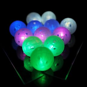 PickleStar Let's Play Tonight LED Light Up Practice Golf Balls Glow in The Dark Hollow Plastic Golf Training Balls 1/2 Glow in The Dark Wiffle, Lit up Plastic Base Balls, Playball