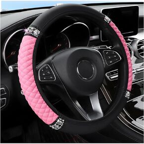 Bling Car Steering Wheel Cover, 15 Inch Rhinestones Soft Leather Elastic Steering Wheel Protector, Sparkly Crystal Diamond for Women Girls (Beige)