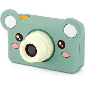 Kidamento Kids Digital Camera & Video Camcorder, Soft BPA-Free Silicone Casing, 32GB Memory Card - Model C - Mikayo The Bear