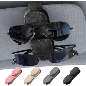 Sunglasses Holder for Car Visor, Magnetic Leather Eyeglass Hanger Clip for Car Sun Visor, Car Accessories for Women Man Interior (Beige)