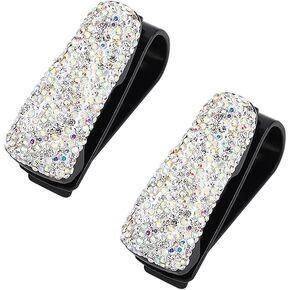 ROSON Sunglass Holder for Car Sun Visor, 2 Pack Glasses Holder Clip Hanger Eyeglasses Mount for Car with Bling Rhinestones Crystal Ticket Card Clip (Pink)