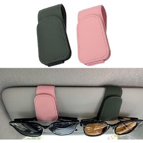 LJDJ Sunglass Clip for Car Visor – 2 Pack Car Accessories - Magnetic Leather Eyeglass Hanger Clip Holder for Car Sun Visor (Black+Black)