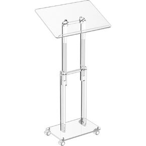 HMYHUM Acrylic Podium Stand with Lockable Wheels, Angle & Height Adjustable, Clear Rolling Podium, Mobile Lecterns & Pulpits for Classroom, Concert, Church, Speech, Multi-Purpose, Modern