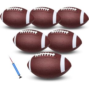 jiaonun 6 Pack Youth Size 6/Official Size 9 Footballs Inflatable with Pump for Youth, Junior, Adult, College, High School, Regulation Size Football, American Football, Composite Leather Foot Ball