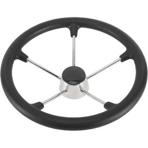 NovelBee 15-1/2 Inch Stainless Steel 5 Spoke Boat Marine Destroyer Steering Wheel with Black PU Foam (Without Knob) in Saudi Arabia