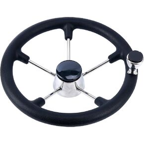 Amarine Made Boat Marine 5 عجلة قيادة مدمرة مقاس 13-1/2 بوصة مع مقبض ومقبض من الفوم الأسود in Kuwait