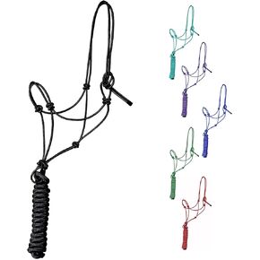 Majestic Ally 1/4" Rope 4 knot Stiff Polyester Training Halter with 10’ Matching Lead Rope for Horses – Full (Black, Full)