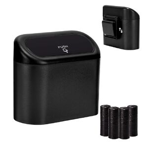 Ginsco 2 Pack Mini Car Trash Can with Lid, Small Car Garbage Can, Cute Leakproof ABS Car Trash Bin, Car Accessories for Interior, Garbage Bin for Car, Home, Office with 120pcs Trash Bags Black