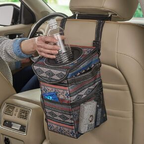 High Road StashAway Heavy Duty Car Trash Can with Rubber Lid, 3 Storage Pockets and Sturdy Panels for Stable Floor or Hanging Seatback Use (Black)