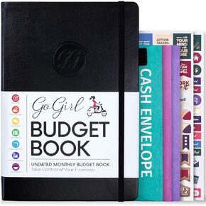 GoGirl Budget Book – Undated Colorful Monthly Financial Planner Organizer. Budget Planner & Expense Tracker to Reach Financial Goals, Lasts 1 Year, Bonus 3 Cash Envelopes, A5 Hardcover – Purple