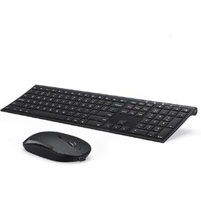 Wireless Keyboard and Mouse, Vssoplor 2.4GHz Rechargeable Compact Quiet Full-Size Keyboard and Mouse Combo with Nano USB Receiver for Windows, Laptop, PC, Notebook-Black and Rose Gold