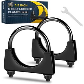 2Pcs Heavy Duty 2 inch Muffler Clamps Rustproof, 2" Exhaust Pipe Diameter, Black Saddle Style U-Bolt Clamp