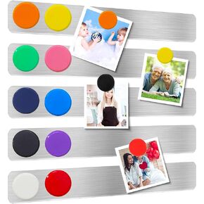 Magnetic Bulletin Strips 5PCS Self Adhesive Frameless Stainless Iron Bulletin Board Bar with 10 Magnetic Buttons for Memo Photo Notes Office School Home