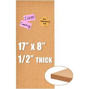 17x8" Cork Board Tiles Bulletin Board, 1/2" Thick Self-Adhesive Cork Boards for Walls, Cork Tiles Vision Board for Home, Office, School, Bulletin Board Decorations(12mm,1pc)