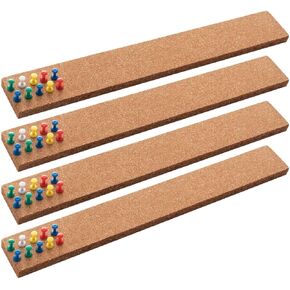 HBlife Cork Board Bulletin Board Bar Strip 15x2 Inch - 1/2 Inch Thick, Frameless Cork Board Strips with 50 Multi-Color Push Pins, Strong Self Adhesive Backing - 4 Pack