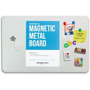 Impresa Magnet Display Board for Wall - Metal Memo Board for Office, Home, Kitchen, and Classrooms - Great for Hanging Photos, Shopping Lists, and More - Includes Pre-Drilled Holes (17.5 x 12 in)