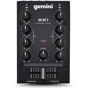 Gemini Sound MM1 Professional Audio 2-Channel Dual Mic Input Stereo 2-Band Rotary Compact DJ Podcast Mixer with Cross-Fader and Individual Gain Control