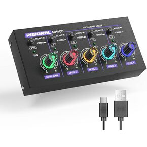 Mini Audio Stereo Mixer 4 Channel 1/4 Inch TSR/TS Audio Input Jack For Line Mixer Stereo/Mono Cutovers Compatible With Mic, Guitars Volume Amplifier Knob Mix Audio Output To Small Mixer & Speaker