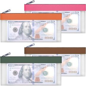 4 Pieces Money Bags With Zipper, Cash Envelopes,7.6 x 3.7 inch Money Pouch, Security Durable Bank Deposit Bags, Bank Bag, Cash Bag, Coin Bag for Collectors, Multi-Purpose Check Wallet（4 Colors）