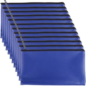 12 Pieces Bank Bag Money Pouch Security Bank Deposit Bag with Zipper for Cash Money, Check Wallet, Cosmetics, Tools 11x6 inch (Black +Blue) (Blue)