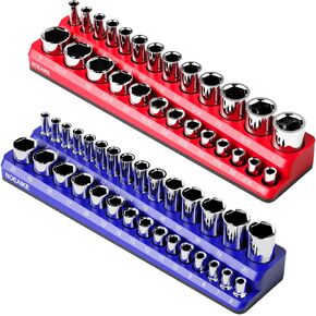 3/8 Inch Magnetic Socket Organizer, NOEAIKE 2-Pack Metric &SAE Socket Holder Set 3/8" Drive Socket Trays, Holds 56 Pcs Standard and Deep Size Sockets(Socket not Included)