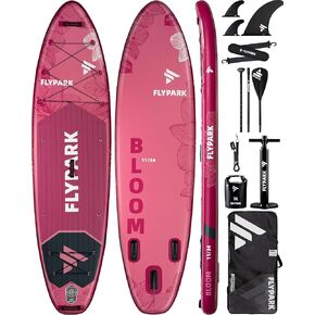 Flypark 11'x34''x6'' ألواح مجداف قابلة للنفخ، لوح تجديف SUP واسع للغاية قابل للنفخ، لوح تجديف لليوجا، حقيبة ظهر 116 لتر، 15 حلقة على شكل حرف D، حزام كتف، 3 زعانف قابلة للإزالة، مضخة 2 عمل