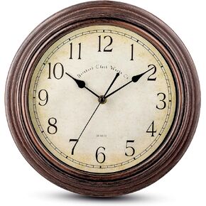 Bernhard Products Vintage Wall Clock Silent Non Ticking - 12 Inch Quality Quartz Battery Operated Decorative Brown Clock for Home Kitchen Living/Dining Room Office Decor, Easy to Read, Rustic Bronze