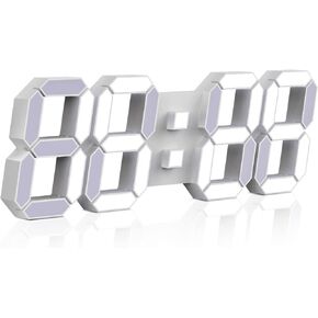 EDUP HOME 3D LED Digital Wall Clock Desk Alarm Clock with Remote Control for Kitchen Bedroom Office, Fashion 9.7" LED Night Light Decor Clock Adjust Brightness 12H/24H Time Date Temperature White