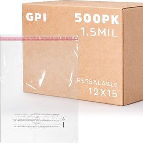 GPI - Pack of 500 11" X 14" Clear Self Seal Poly Bags, 1.5 Mil - Resealable Polybags with Adhesive Strip & Suffocation Warning for Packaging T Shirts Clothing. Perfect for Shipping Supplies with FBA