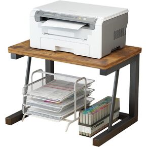Printer Stand, 2-Tier Desktop Printer Shelf for 3D Laser Printer, Copier, Durable Wood Storage Organizer for Home Office Kitchen, 22.5" W*14.8" D*15" H (2-Tier, Black)