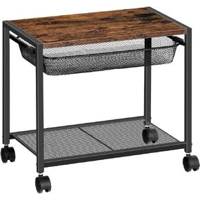 HOOBRO Under Desk Printer Stand, Industrial Printer Cart with Storage Shelf, 2-Tier Mobile Printer Table on Wheels, Heavy Duty Machine Storage Rack for Office and Home Rustic Brown + Black BF12PS01
