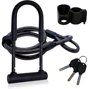 Bike U Lock,Heavy Duty Anti Theft Bicycle U Lock with Cable,16mm Shackle and 4ft Cable with Mounting Bracket and 3 Keys,High Security for Mountain Bikes, Electric & Folding Bike,Scooters