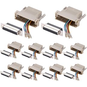 10PCS DB25 Female Ethernet Adapter, 25 Pin Serial Port Female to RJ45 Ethernet LAN Extend Modular Converter, F/F