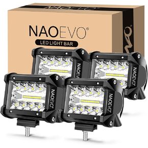 NAOEVO 4 inch LED Pod Lights, 240W 24,000LM LED Fog/Driving/Off Road Lights LED Light Bar with Spot Flood Combo, LED Cube Work Lights for Truck Boat ATV UTV Pickup Jeep, 4 Pcs (White)