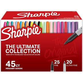 SHARPIE Permanent Markers Ultimate Collection, Ultra Fine and Fine Tip Markers, Great for Teacher and Classroom Supplies, Art Supplies, Bulk Marker Set, Assorted Colors, 45 Count
