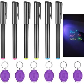 Invisible Ink Pen, Spy Pen with 3 PCS Mini UV LED Keychain Flashlight, Disappearing Ink Magic Pen with Black Light Markers for Secret Notes, Fit for Christmas Halloween Holiday Gifts (3 PCS)