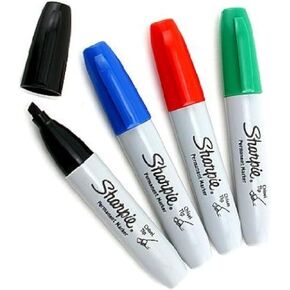 Sharpie Permanent Marker, Chisel Tip, Black, Blue, Red, Green, 1 of Each Color