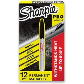 SHARPIE Industrial Permanent Markers, Fine Point, Black, Box of 12